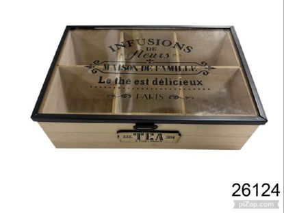Imagen de CAJA DE TE 6 DIV.MADERA TAPA VIDRIO 24X17X7 3.26